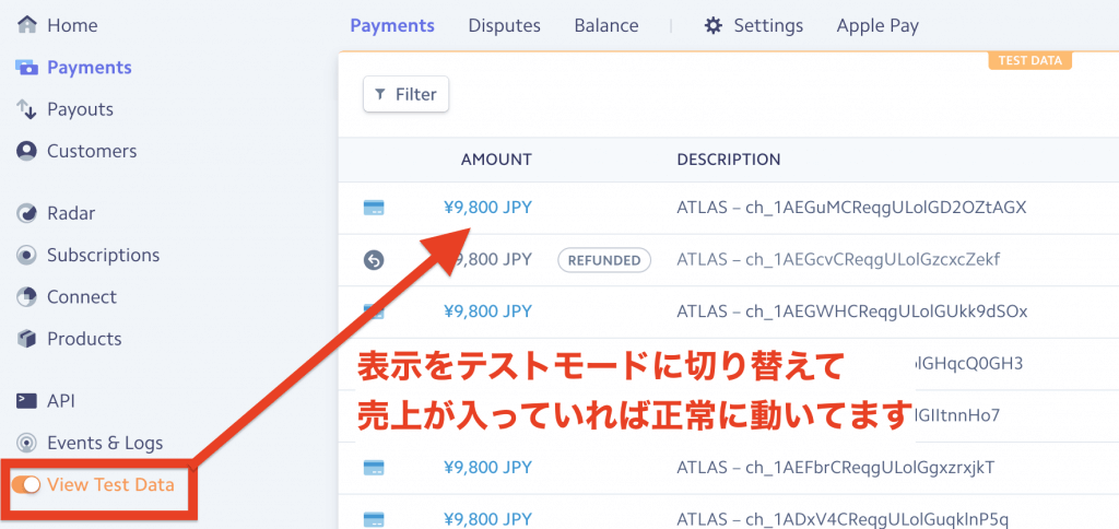 Stripeのテスト決済の動作確認