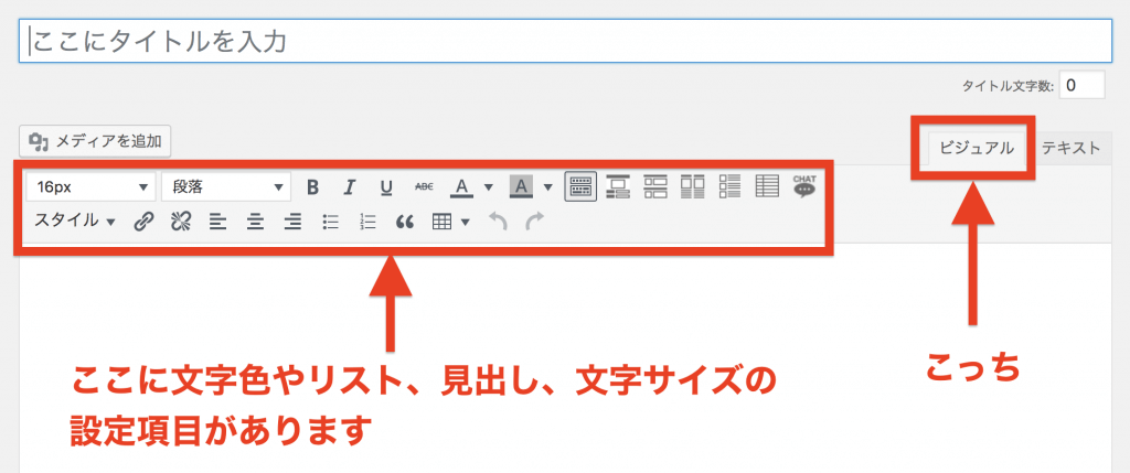 WordPressのビジュアルモードの画面